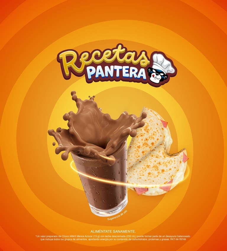 Vaso de Chocomilk acompañado de una crepa, Recetas Pantera